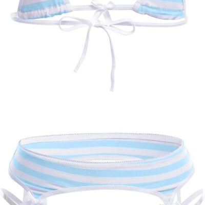 Cute Striped Bikini Lingerie Set Bra Panty Garter Belt Underwear Set