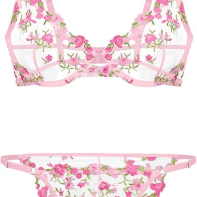 Sexy Floral Embroidered Mesh Sheer Underwire Lingerie Set