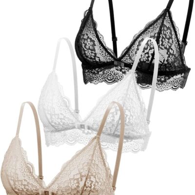Lace Bralettes for Women No Underwire Sexy Triangle See Thru V Neck Unpadded Bra