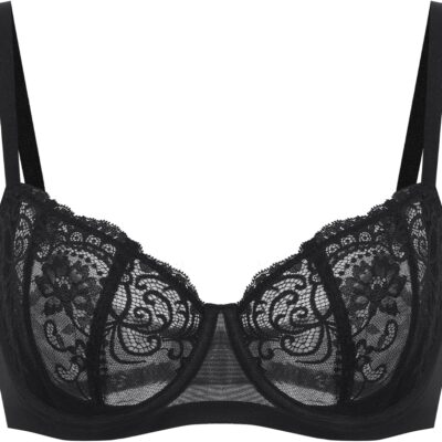 Women's Balconette Lace Bra Plus Size Sexy See Through Unlined Underwire Bras