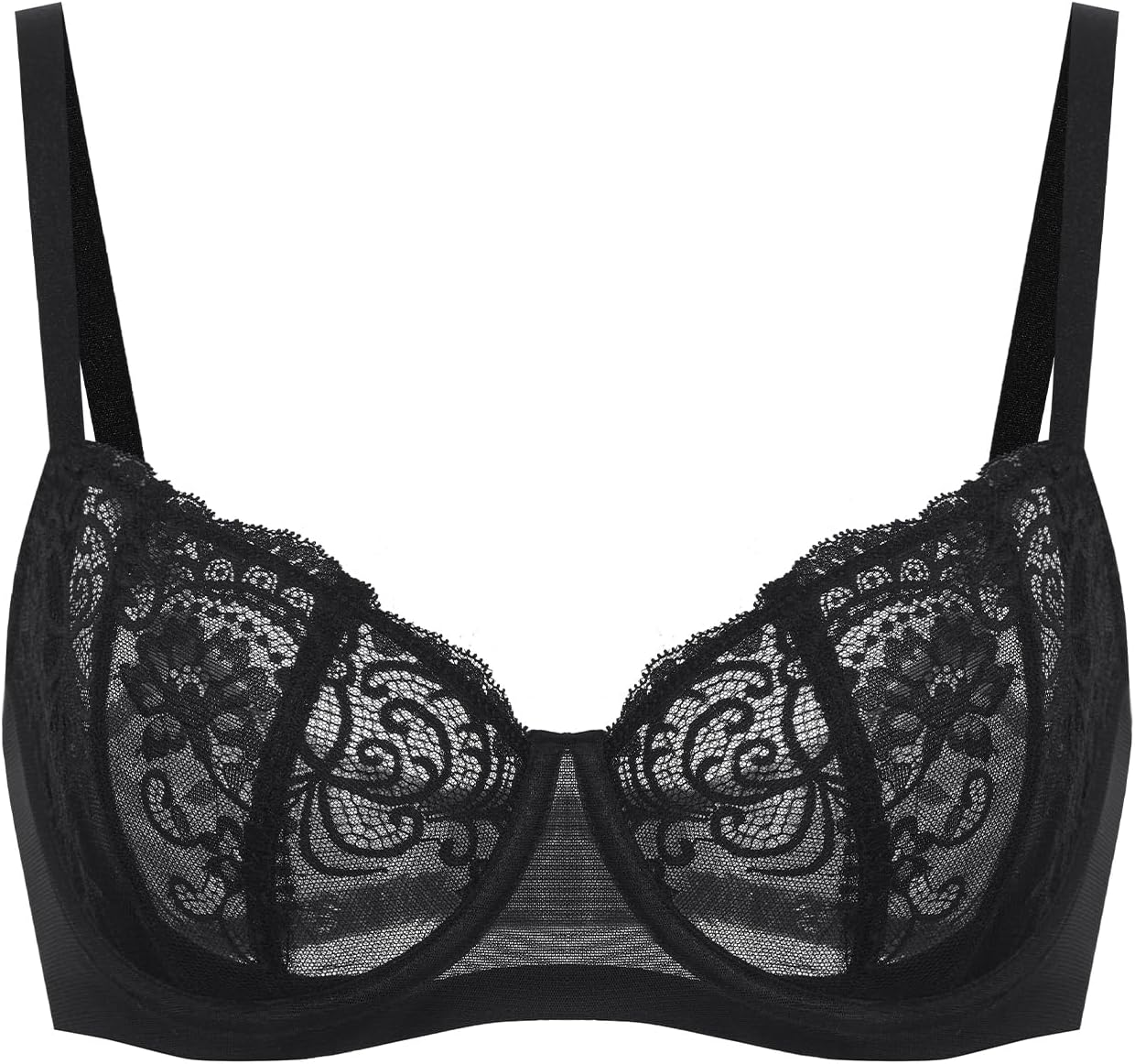 Women's Balconette Lace Bra Plus Size Sexy See Through Unlined Underwire Bras