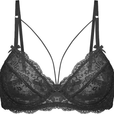 Women's Sexy Lace Bra Sheer Balconette Unlined Underwire Strappy Bras Everyday Bras