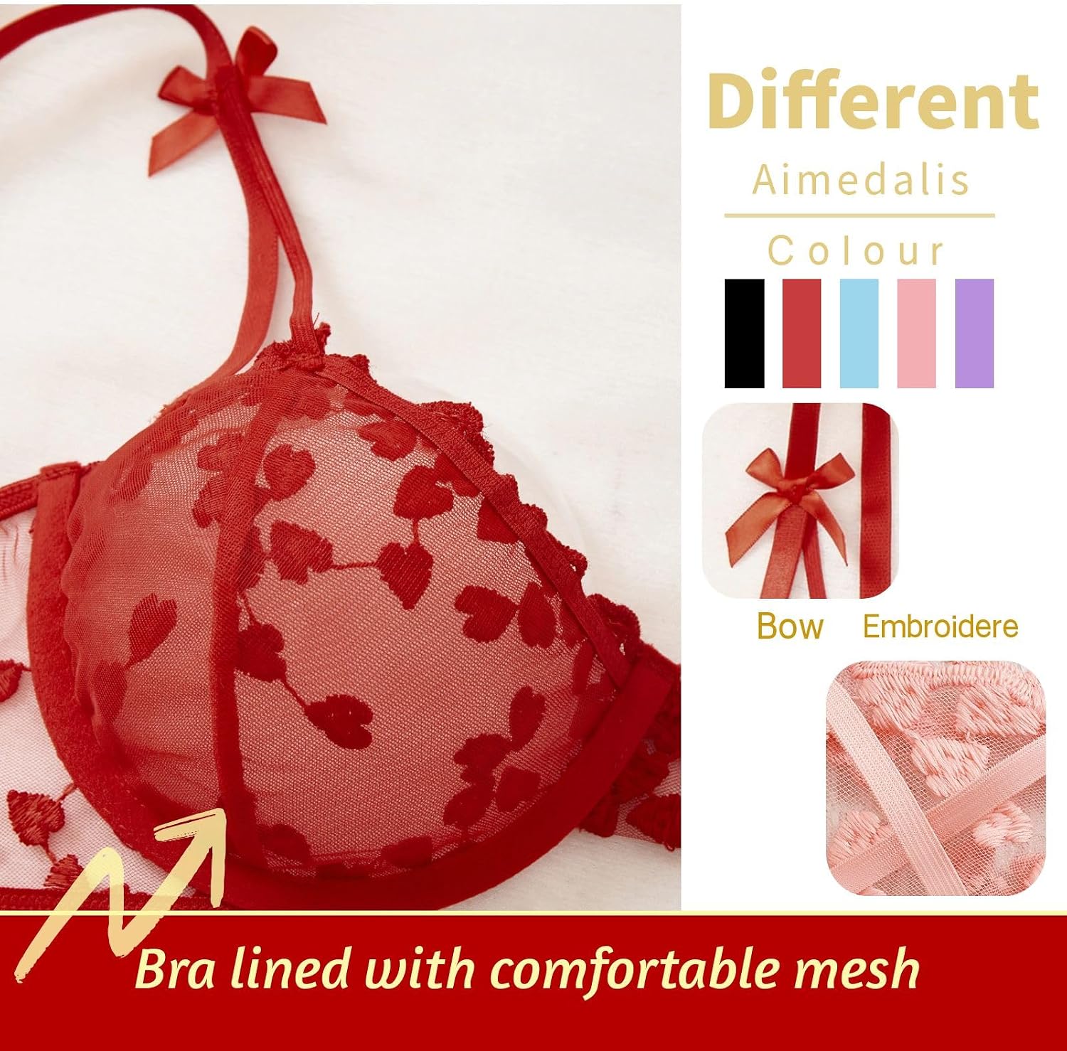 Sexy Womens Lingerie Set Floral Embroidered Underwire G-String Cute Mesh Sheer Bra And Panty Sets For Women - Image 2